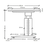 Disegno tecnico della scrivania regolabile in altezza UNDA 8 S con larghezza 80 cm e altezza 68-86 cm di hjh OFFICE PRO