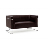 Sofà lounge marrone CURACAO a due posti con gambe in struttura metallica cromata di hjh OFFICE – vista a 360° (vista posteriore 180°)