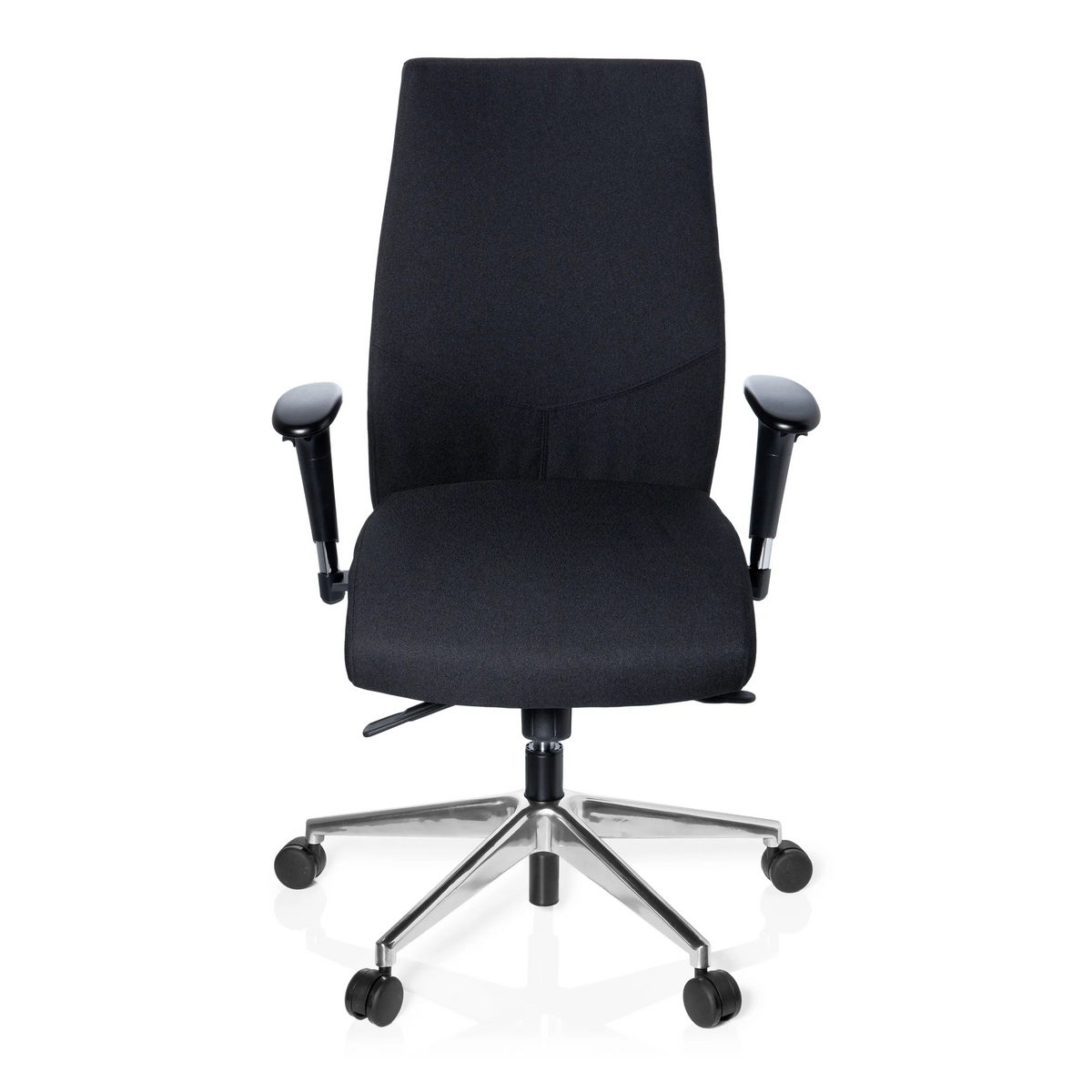 Sedia da ufficio professionale PRO-TEC 250 nera con braccioli e base a cinque ruote di hjh OFFICE – vista a 360° (vista frontale 0°)