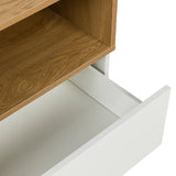 Ripiano aperto e cassetto estraibile bianco della madia MELMO S in rovere e bianco di hjh LIVING
