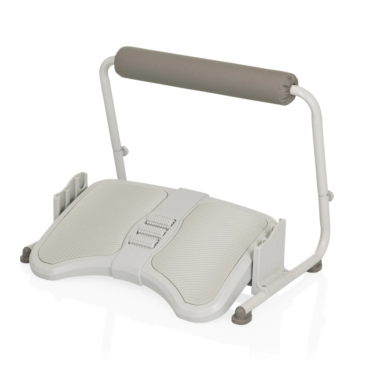 Poggiapiedi PODI FMW grigio chiaro con superficie strutturata e un supporto imbottito di hjh OFFICE – vista a 360° (vista frontale 0°)