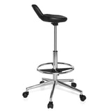 Sgabello girevole nero TOP WORK 03 con poggiapiedi e base a cinque ruote di hjh OFFICE – vista a 360° (profilo laterale 100°)