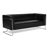 Sofà lounge nero CURACAO a tre posti con struttura cromata di hjh OFFICE – vista a 360° (vista posteriore 180°)
