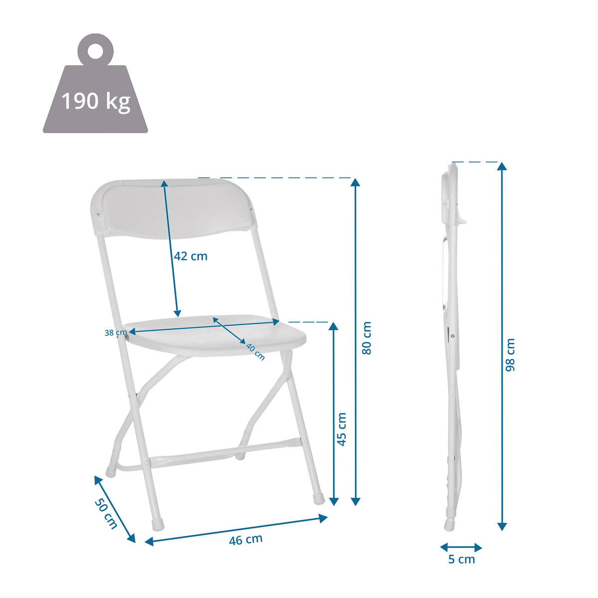Disegno tecnico della Sedia da esterno TUDELA XXL W con altezza di 80 cm e portata di 190 kg di hjh OFFICE