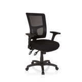 Poltrona professionale IMPACT PRO nera con schienale in rete e base a cinque ruote di hjh OFFICE – vista a 360° (vista frontale a tre quarti 40°)
