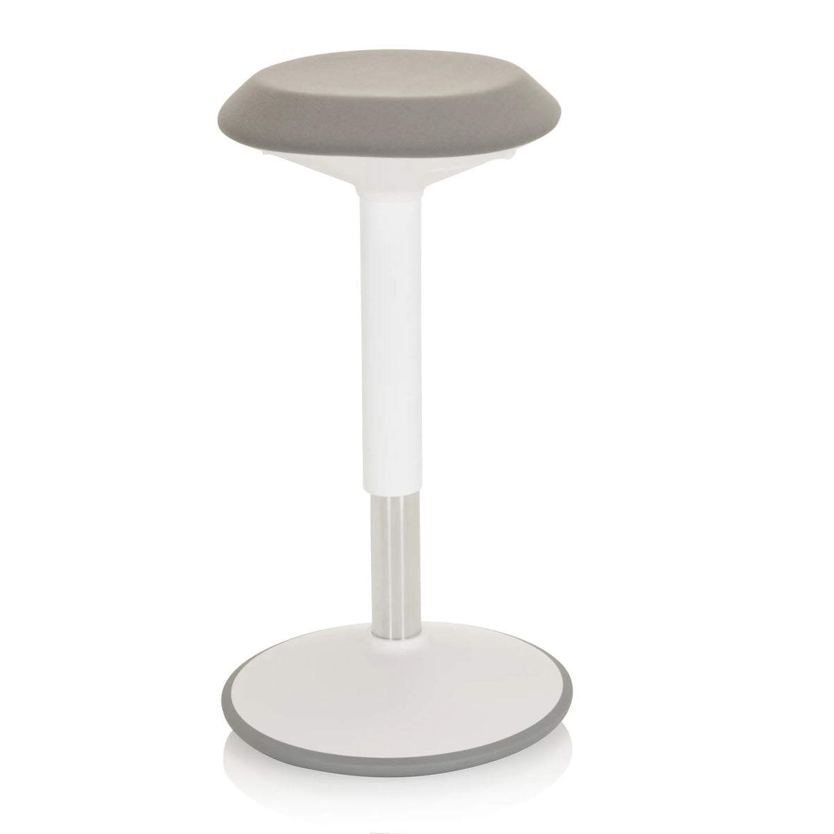 Ausilio per la posizione eretta BALANCE SIT III W bianco con seduta grigia e base rotonda di hjh OFFICE – vista a 360° (vista frontale 0°)