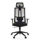 Sedia da ufficio professionale TRAMORE nera con schienale in rete e base a cinque ruote di hjh OFFICE – vista a 360° (vista frontale 0°)