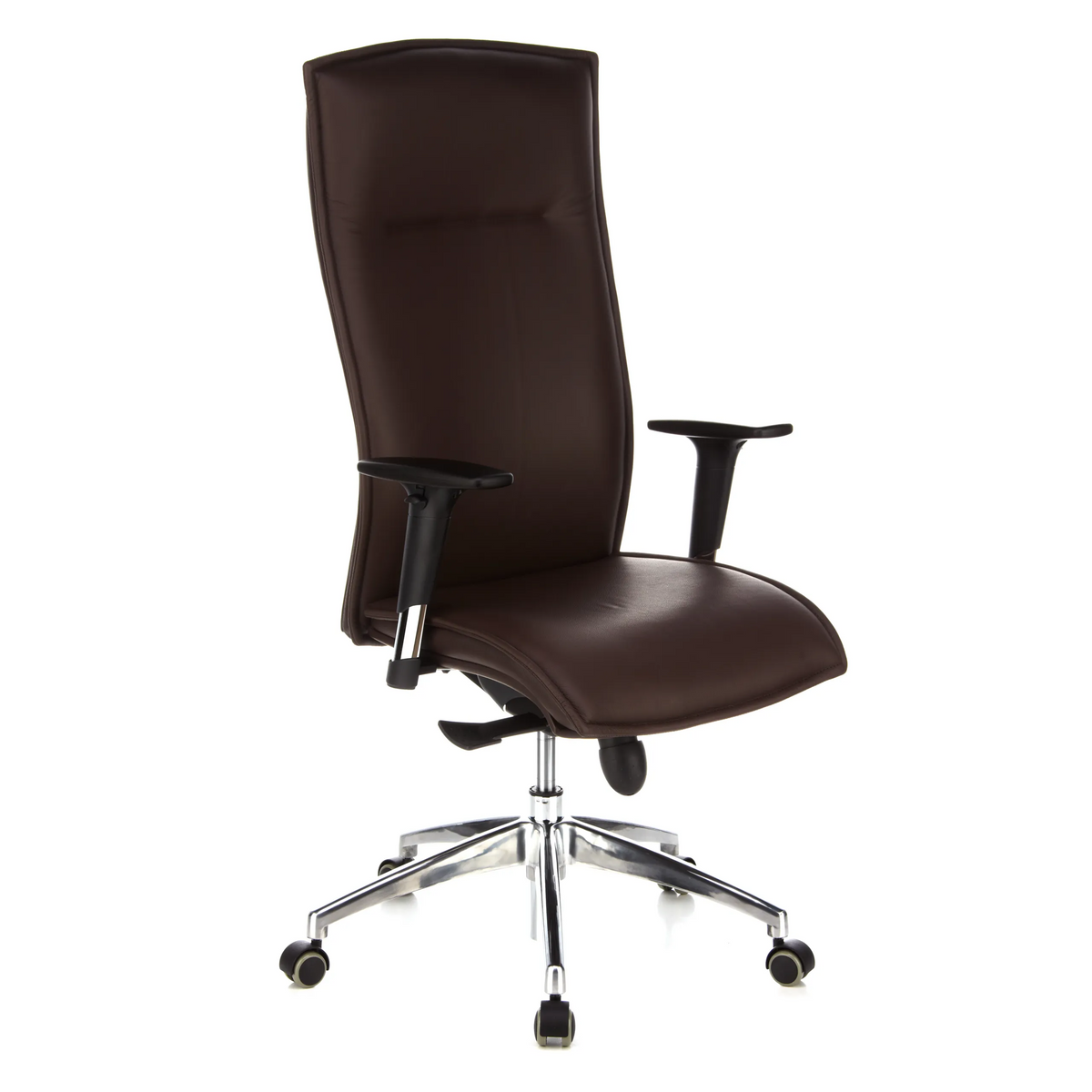 Poltrona di lusso MURANO 20 marrone scuro con braccioli e base a cinque ruote di hjh OFFICE – vista a 360° (vista frontale a tre quarti 40°)