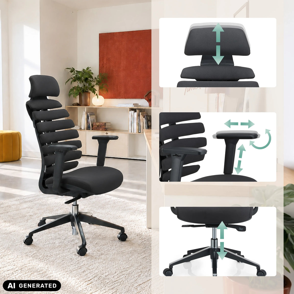 Funzioni regolabili della sedia da ufficio professionale ERGO LINE II PRO di hjh OFFICE (immagine generata dall’IA)