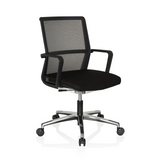 Sedia da ufficio professionale MOVE-TEC NET 3D nera con schienale in rete e base a cinque ruote di hjh OFFICE – vista a 360° (vista frontale a tre quarti 40°)