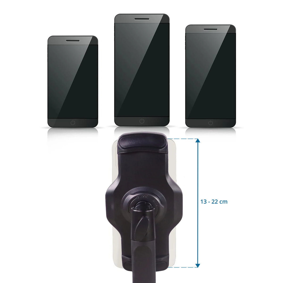 Larghezza di fissaggio regolabile da 13 a 22 cm del Supporto per cellulare e tablet FLEXMOBI III di hjh OFFICE