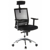 Sedia da ufficio professionale PORTO MAX nera con schienale in rete, poggiatesta e base a cinque ruote di hjh OFFICE – vista a 360° (vista frontale a tre quarti 40°)