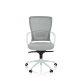 Sedia Home Office ESTRIA grigia con schienale in rete e base a cinque ruote di hjh OFFICE – vista a 360° (vista frontale 0°)