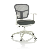 Grauer Homeoffice-Bürostuhl TOP 108 W mit Netzrücken und Fußkreuz mit fünf Rollen von hjh OFFICE – 360-Grad-Ansicht (Frontansicht 15°)