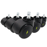 Fünf schwarze Stuhlrollen 5x ROLO ESD 10mm/50mm für Hartböden mit silbernen Bolzen von hjh OFFICE