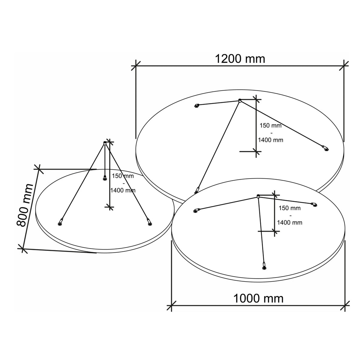 Disegno tecnico del pannello acustico a soffitto ADSRB1 con diametri da 800 a 1200 mm di hjh OFFICE PRO