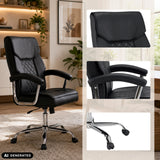 Sedia Home Office Relax Prestio nera con motivo trapuntato, braccioli e base cromata con ruote di MyBuero
