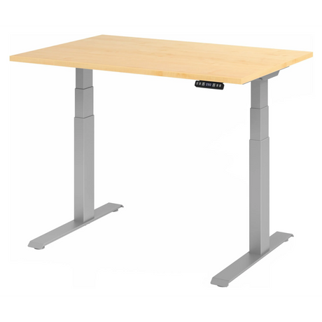 Elektrisch höhenverstellbarer Schreibtisch XDKB 12 S in Ahorn mit grauem Gestell und Display von hjh OFFICE PRO