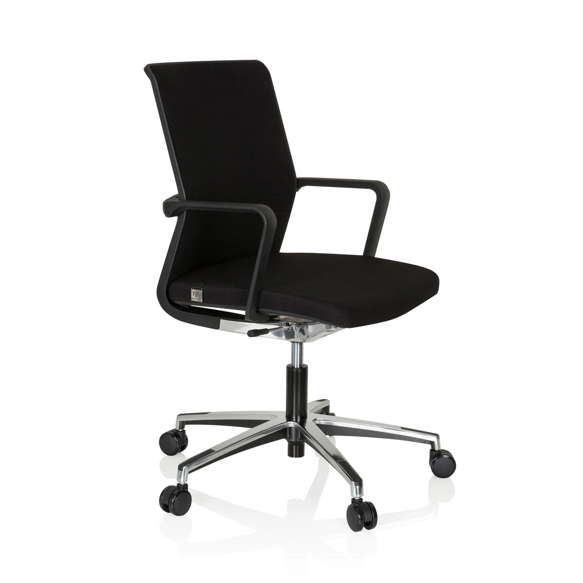 Schwarzer Profi-Bürostuhl MOVE-TEC 3D mit Armlehnen und Fußkreuz mit fünf Rollen von hjh OFFICE – 360-Grad-Ansicht (schräge Frontansicht 60°)