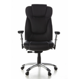 Poltrona professionale EMBASSY 200 L nera con braccioli e base argentata a cinque ruote di hjh OFFICE – vista a 360° (vista frontale 0°)