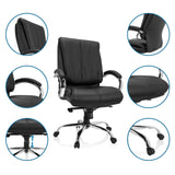 Sedia girevole XXL H 100 nera in ecopelle con diverse viste dettagliate delle funzioni di hjh OFFICE