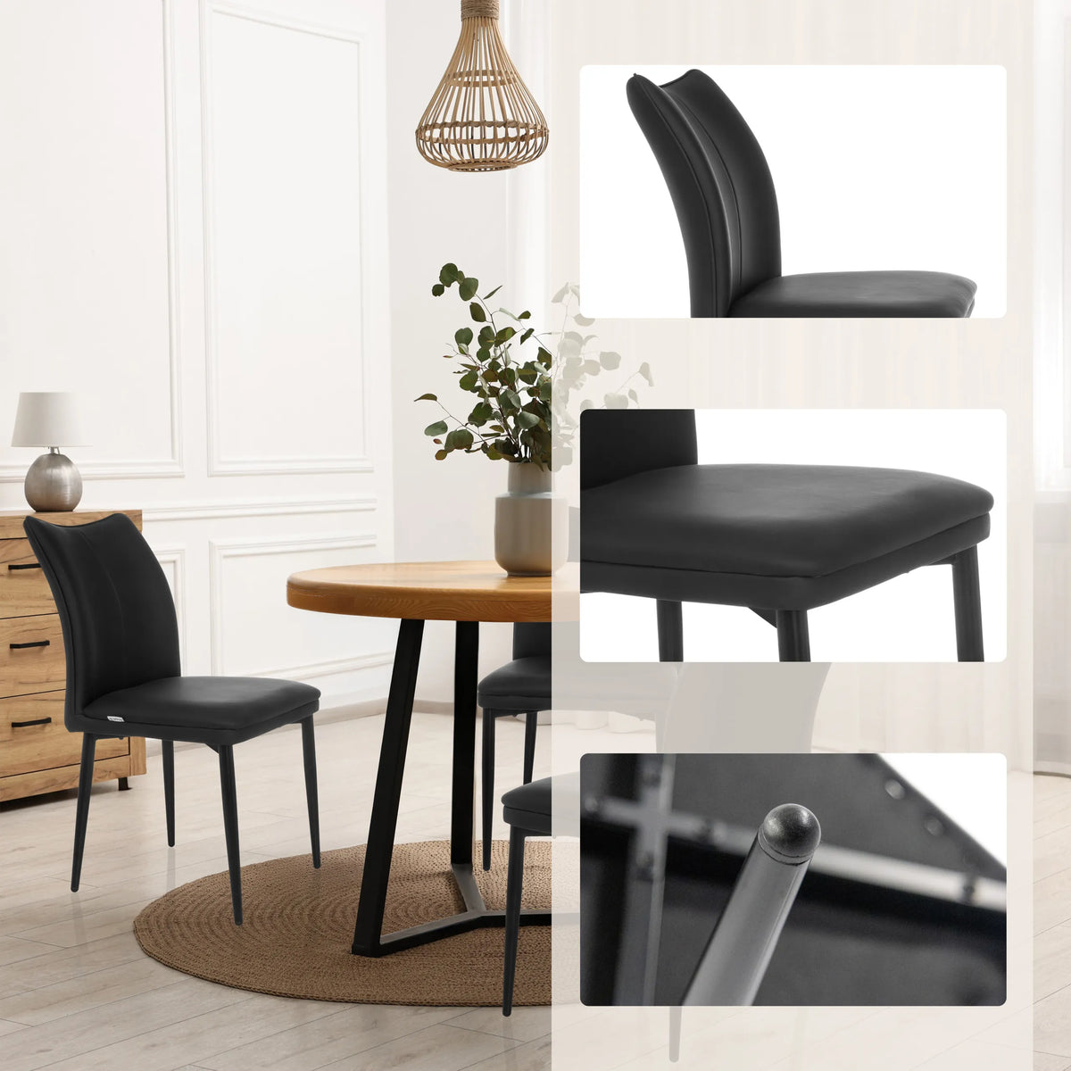 Sedia per sala da pranzo VISETO in nero con seduta e schienale imbottiti di hjh LIVING