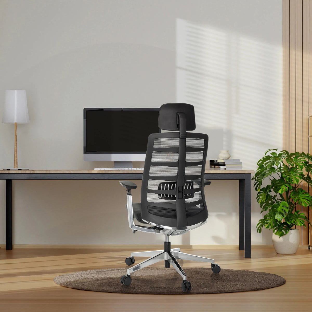 High-end Sedia da ufficio SPINIO ELITE L nera con schienale in rete e poggiatesta di hjh OFFICE