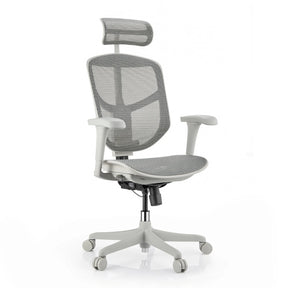 Sedia da ufficio Enjoy Eco MB in grigio con rivestimento in rete, poggiatesta e cinque ruote di hjh OFFICE