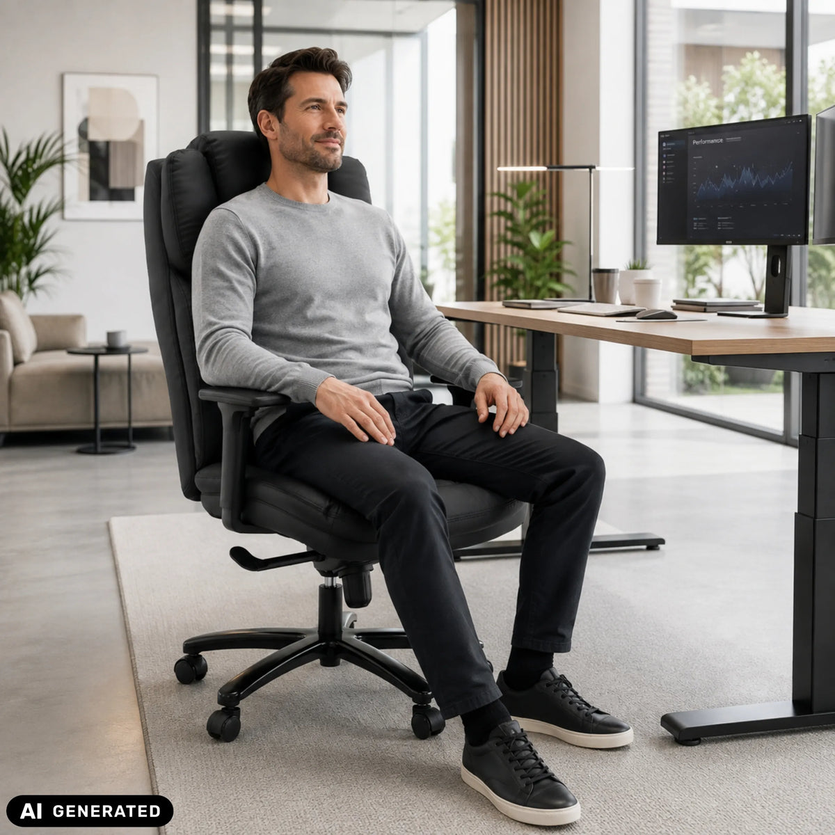 Sedia girevole XXL Pullmann Gen2 in ecopelle nera con schienale alto e braccioli di hjh OFFICE