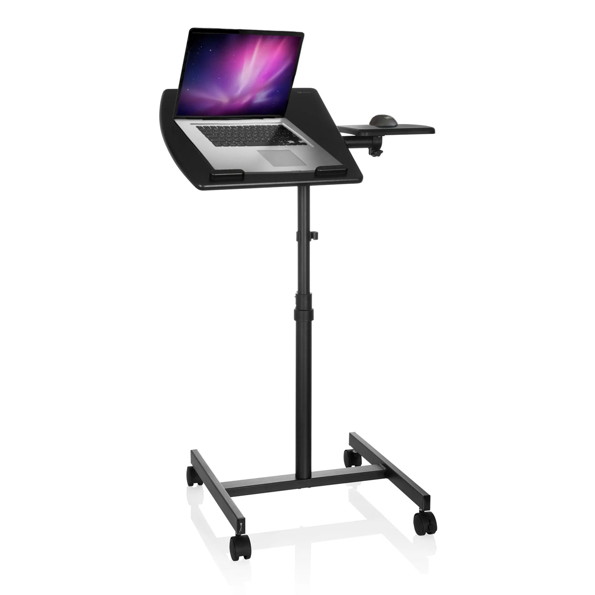 Scrivania in piedi nera VM-SL con supporto per laptop, tappetino per mouse e ruote di hjh OFFICE