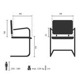 Disegno tecnico della Sedia a sbalzo VISITER W con un'altezza del sedile di 44 cm di hjh OFFICE