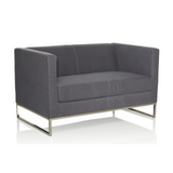 Sofà lounge BARBADOS grigio scuro a due posti con struttura in metallo di hjh OFFICE – vista a 360° (vista posteriore a tre quarti 120°)