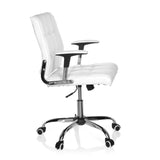 Sedia Home Office ERNESTO bianca con imbottitura trapuntata e base a cinque ruote di hjh OFFICE – vista a 360° (profilo laterale 80°)