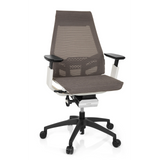 Sedia da ufficio professionale GENIDIA SMART WHITE grigio-bianca con schienale in rete e base a cinque ruote di hjh OFFICE – vista a 360° (vista frontale 20°)
