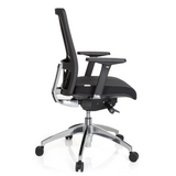 Sedia da ufficio professionale ASTRA BASE nera con braccioli e base a cinque ruote di hjh OFFICE – vista a 360° (profilo laterale 100°)