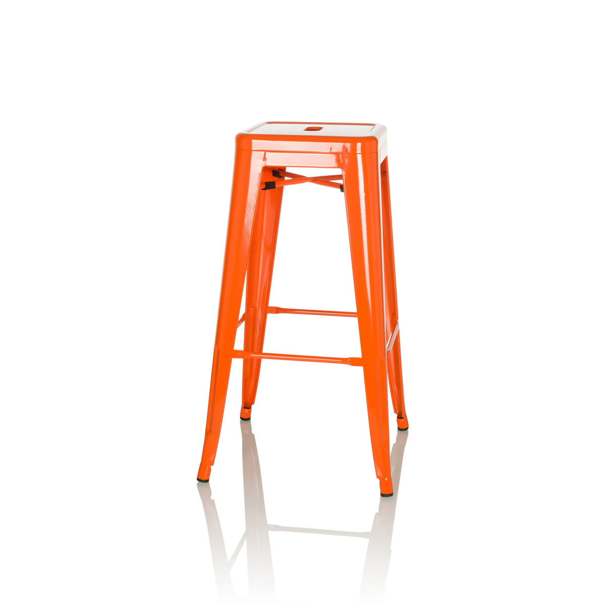 Sgabello da bar VANTAGGIO HIGH arancione con quattro gambe e poggiapiedi integrati di hjh OFFICE – vista a 360° (profilo laterale 75°)