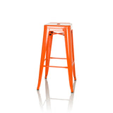 Sgabello da bar VANTAGGIO HIGH arancione con quattro gambe e poggiapiedi integrati di hjh OFFICE – vista a 360° (profilo laterale 75°)