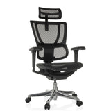 Poltrona di lusso ERGOHUMAN SLIM ULTRA GEN2 nera con schienale in rete e base a cinque ruote di hjh OFFICE – vista a 360° (vista frontale 15°)
