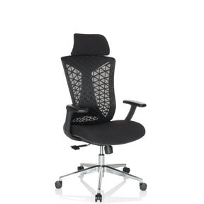 Sedia da ufficio professionale FALEO B in nero con schienale in rete e poggiatesta di hjh OFFICE