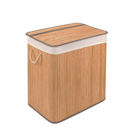 Cesto per il bucato FALSTER XL B marrone in bambù con bordo in tessuto bianco e coperchio di hjh LIVING