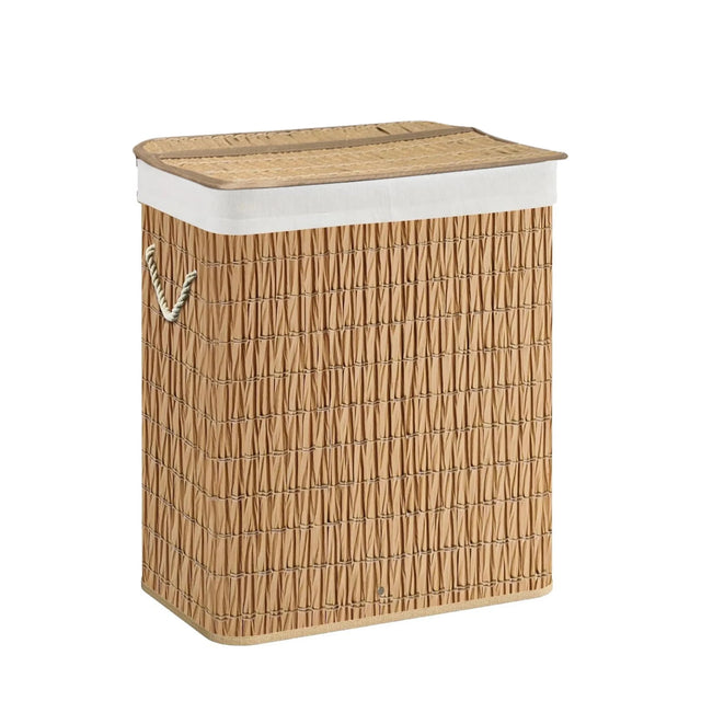 Cesto per il bucato FALSTER XL R marrone in materiale intrecciato con bordo bianco e coperchio di hjh LIVING