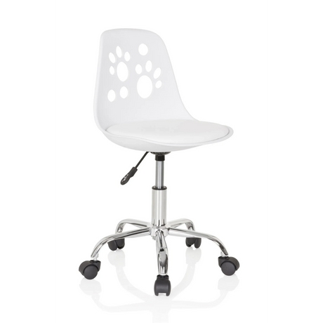 Sedia girevole per bambini FANCY I bianca con impronte di zampe sullo schienale e base lucida di hjh OFFICE
