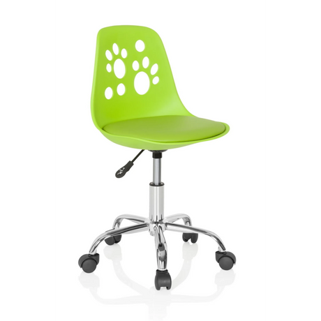 Sedia girevole per bambini FANCY I verde con traforature a impronta di zampa e base argentata di hjh OFFICE