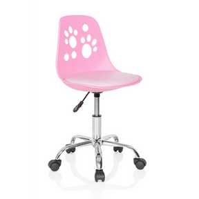 Sedia girevole per bambini FANCY I rosa con ritagli a forma di impronte di zampe nello schienale di hjh OFFICE