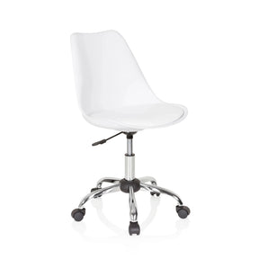 Sedia Home Office FANCY PRO in bianco con scocca seduta curva e struttura cromata di hjh OFFICE
