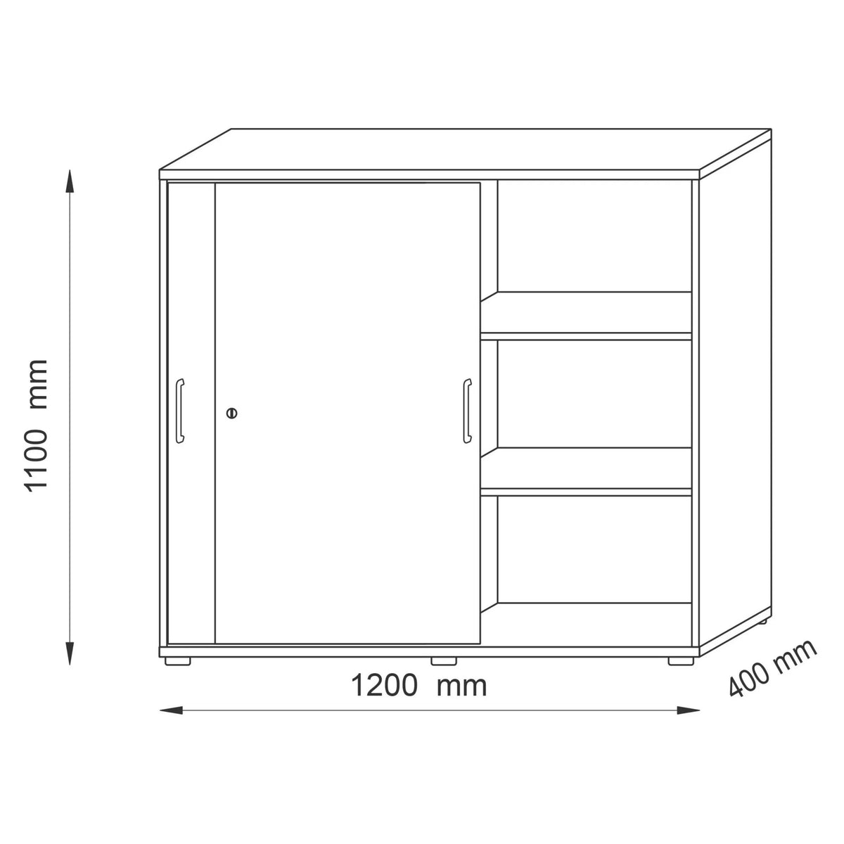 Disegno tecnico dell'armadio scorrevole BETA S 1753S 1200 × 1100 mm di hjh OFFICE PRO