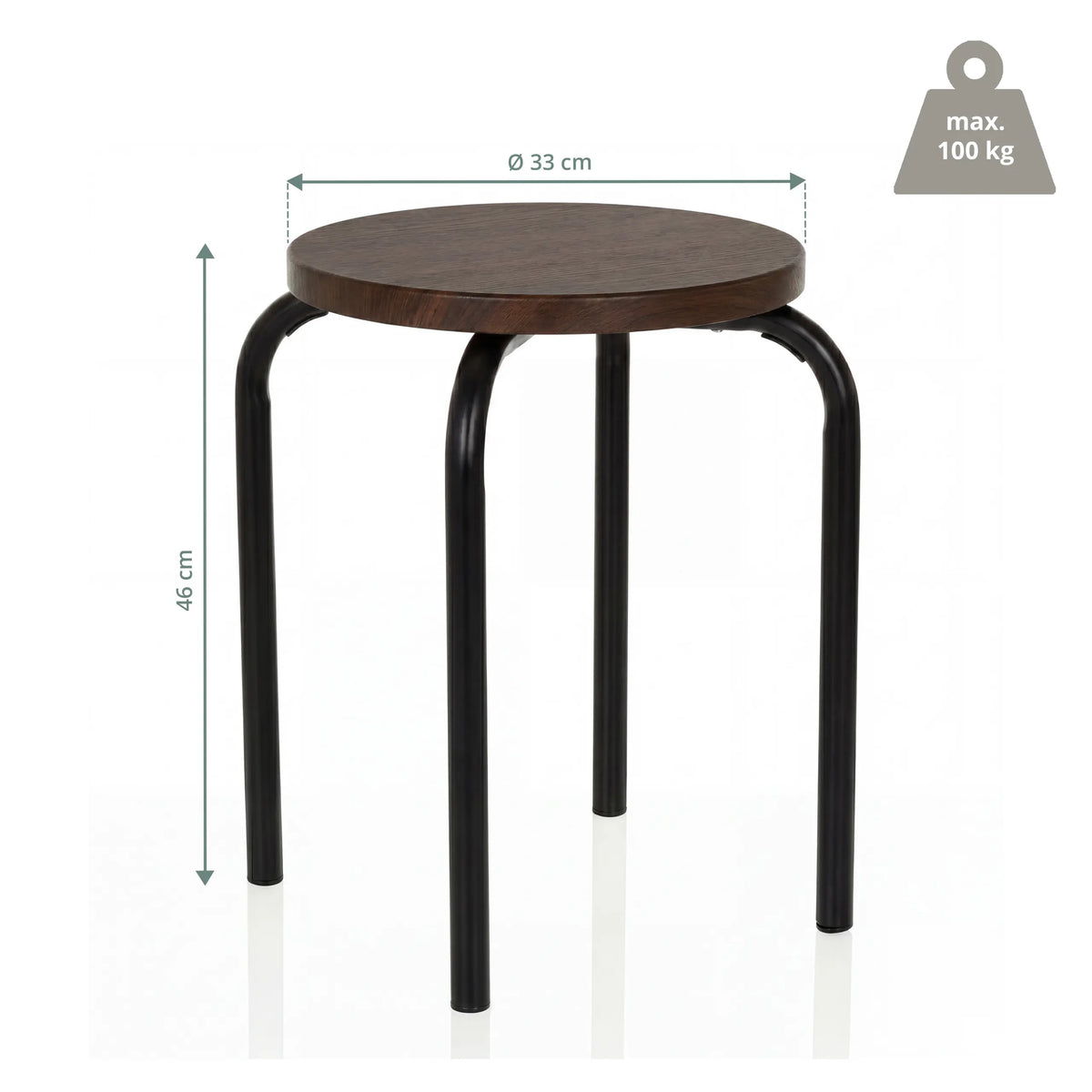 Vista dimensionale dello sgabello ALRANDA con 33 cm di diametro e 46 cm di altezza di hjh LIVING