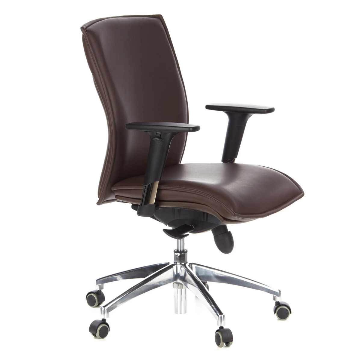 Poltrona di lusso MURANO 10 marrone scuro con braccioli e base a cinque ruote di hjh OFFICE – vista a 360° (vista frontale a tre quarti 60°)