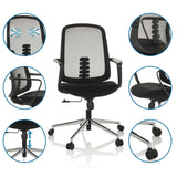 Sedia Home Office SEDIOLO B in nero con diverse viste dettagliate delle funzioni di hjh OFFICE