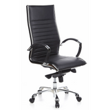 Poltrona professionale PARMA 20 nera con rivestimento in pelle trapuntata e base a cinque ruote di hjh OFFICE – vista a 360° (vista frontale a tre quarti 40°)